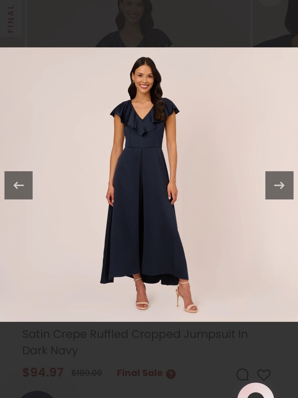 Adrianna Papell Navy V-Neck Ruffled Jumpsuit